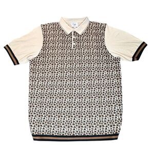 Cigar Couture Men 3XL Polo Shirt Knit Tan Brown Leopard Grandpa Comfort Stretch